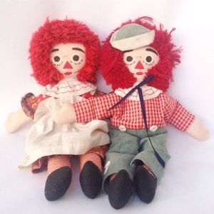Raggedy Ann Girl Doll Raggedy Andy Boy Fabric Stuffed 16” Rag Dolls Vintage 70s
